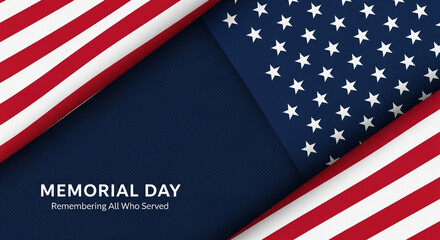 A modern and stylish Memorial Day background with clean geometric layers of the American flag and a solemn message remembering all who have served the nation