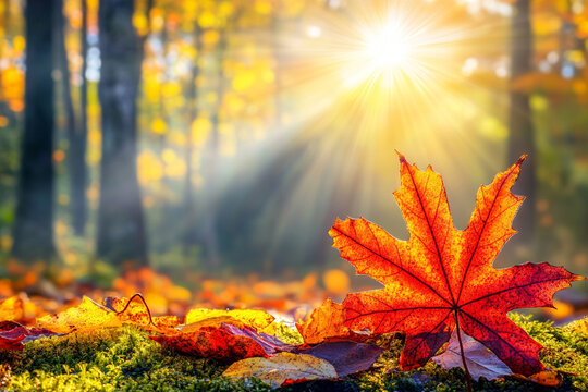 hello autumn. greeting card and fallen leaves, acorns, cones on wooden board. Autumn natural Background. symbol of fall season.