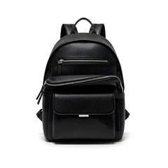 Ai generated image of fashionable black leather backpack isolated on white background with front pocket