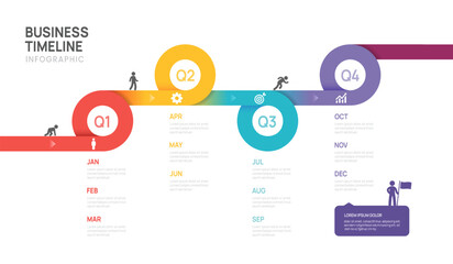 Business timeline infographic template. Modern milestone element timeline diagram calendar and 4 quarter steps, vector infographics.