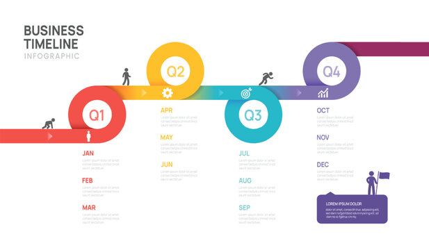 Business timeline infographic template. Modern milestone element timeline diagram calendar and 4 quarter steps, vector infographics.