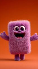 Fototapeta premium Cute fluffy purple monster character with a happy smile and open arms