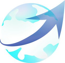  business achievement target globe icon. Globe with Upward Arrow Graphic.