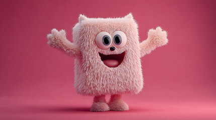 Fototapeta premium A friendly pink fluffy monster character with a cheerful and welcoming smile.