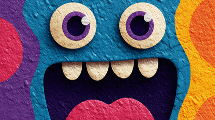 Vibrant textured illustration of a shocked blue monster with a wide open mouth