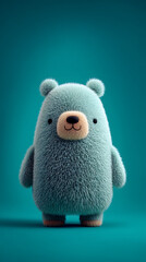 A cute fuzzy blue bear character on a teal background