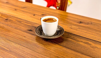 Obraz premium Single cup of coffee on wooden table