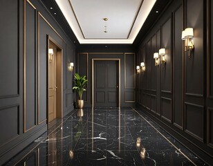 Luxurious dark hallway with gold accents