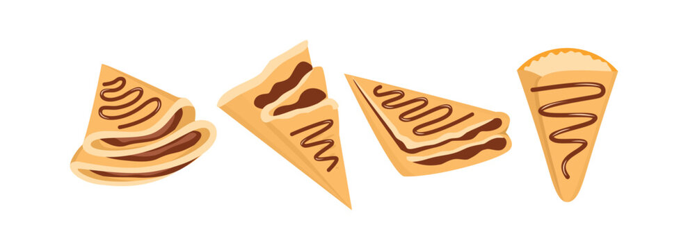 Chocolate crepe illustration. Crepe food. Crepe clip art. Food design. Pancake chocolate. Collection of crepe illustration.
