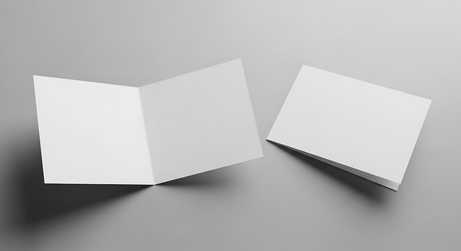 Two blank greeting cards, one open and one closed, for invitations or messages