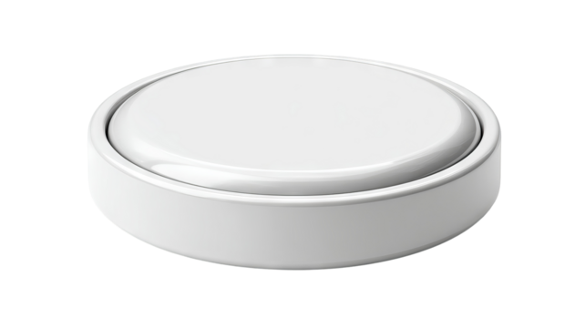 Glossy 3D blank button icon — empty rounded UI element, high-resolution render isolated on transparent background for app interfaces, web design, mockups, and product labels — clean PNG cutout look
