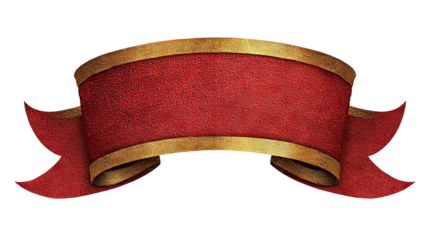 Curved red and gold ribbon banner with blank text space — high-resolution transparent-background cutout for labels, badges, sale tags, gift wrap and web design mockups, isolated PNG look for posters