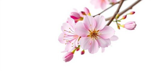 Delicate pink blossom isolated on pure white backdrop, delicate, plant