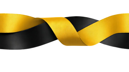 Black and yellow ribbon banner – high-resolution PNG cutout with transparent background, realistic satin folds and soft shadow, isolated label for badges, sale tags, gift wrap, web design and product 