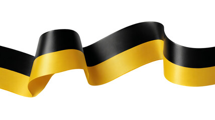 Black and yellow ribbon banner – high-resolution PNG cutout with transparent background, realistic satin folds and soft shadow, isolated label for badges, sale tags, gift wrap, web design and product 