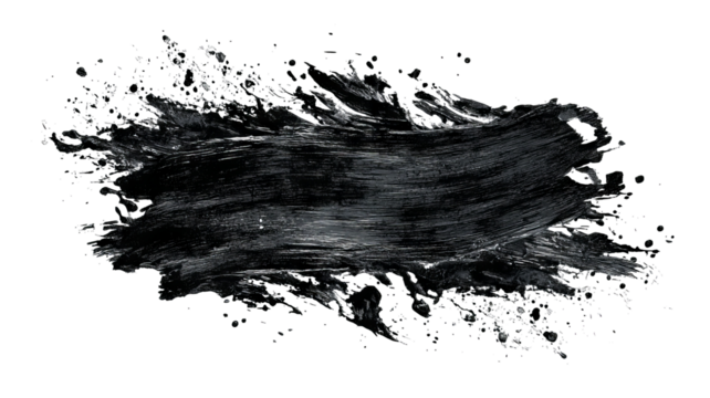 Black ink brush banner isolated PNG sticker — high resolution hand-painted brushstroke with bold textured edges, transparent background cutout style perfect for overlays, modern posters, web design