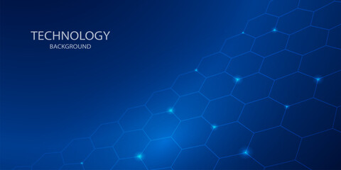 Blue tone vector background with connected hexagon pattern, conveying technology and innovation, for digital design, science, data communication.