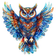 Majestic Owl With Vibrant, Intricate Plumage Takes Flight.