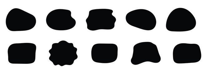 Ten watercolor.vector transparent background cutout Black Organic Shapes on a White Background abstract blobs