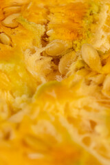 sliced orange pumpkin , thick pumpkin flesh for cooking, sliced orange pumpkin pulp in the kitchen