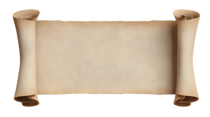 Empty Paper Scroll Ribbon Banner — vintage parchment style, blank curled scroll label and retro ribbon, high-resolution isolated PNG on transparent background, clean cutout for mockups