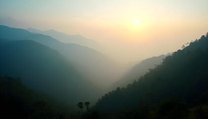 Obraz premium Sajek Valley mountain ridges covered in morning mist
