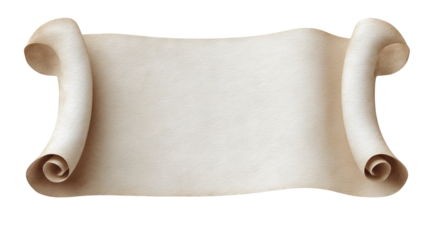 Empty Paper Scroll Ribbon Banner — vintage parchment style, blank curled scroll label and retro ribbon, high-resolution isolated PNG on transparent background, clean cutout for mockups