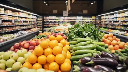 Fresh Produce Aisle in Modern Grocery Store Vibrant Fruits and Vegetables