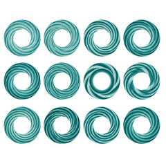 Twelve teal-colored, swirling, circular shapes arranged in a grid pattern, on a white background.