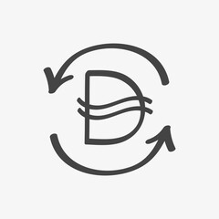 Dirham currency exchange icon with circular arrows, simple hand drawn style. Vector sketch