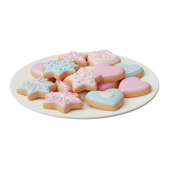 Delightful pastel heart and star cookies arranged on a white plate, perfect for celebrations