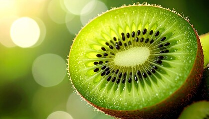 Macro Shot of Ripe Kiwi Fruit with Fresh Green Color and Juicy Texture for Tropical Food Concepts