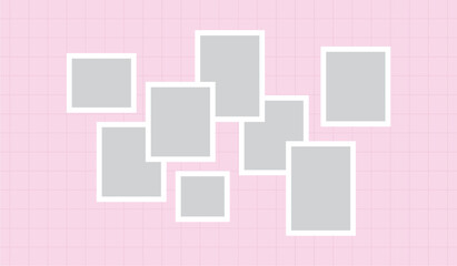 Pictures or photos frame collage, page grid layout abstract photo frames and digital photo wall template