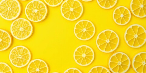Vibrant yellow background filled with juicy lemon slice repeat pattern,  nature,  graphic