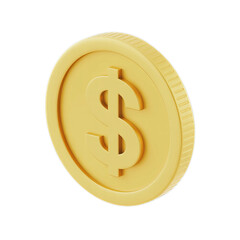 Gold dollar coin for finance isolated on transparent background