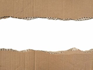 Brown ripped torn cardboard edge strips isolated on white background	