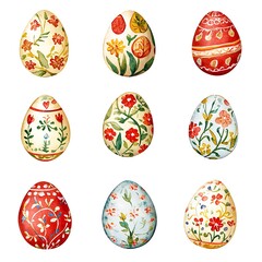 A Collection of Beautifully Hand Painted Easter Eggs with Floral Designs.