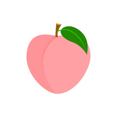 Peach fruit icon, Peach vector with leave isolated on white background. Flat vector illustration design