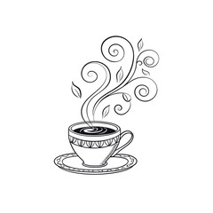 Line art of a coffee cup with steam rising in swirl shapes (2
