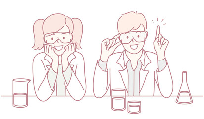 Two joyful scientists are enthusiastically engaged in exciting experiments in a vibrant lab setting