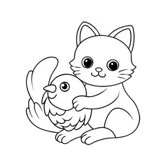 Obraz premium Black Outline Printable Chick Flying a Paper Airplane
