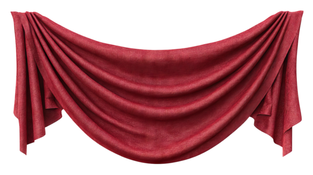 Red fabric banner with realistic folds — high-resolution isolated PNG on transparent background, clean cutout for labels, sale tags, web banners, posters, packaging and product mockups