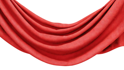 Red fabric banner with realistic folds — high-resolution isolated PNG on transparent background, clean cutout for labels, sale tags, web banners, posters, packaging and product mockups