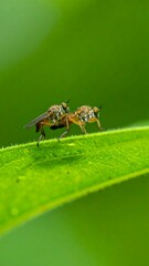 Fototapeta premium Two flies on a leaf