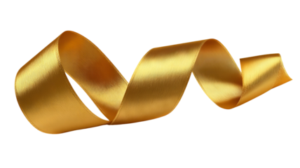 Metallic gold Christmas ribbon swirl with soft shadow, isolated on transparent background — high-resolution PNG cutout for gift wrapping, holiday labels, festive banners, invitations, scrapbooking