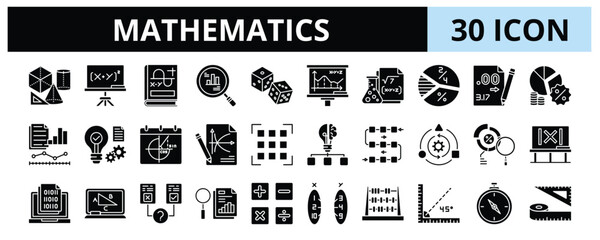 30 Mathematics Glyph Icons Vector - Geometry, Algebra, Trigonometry, Statistic, Decimal, Logarithm