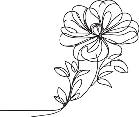 Floral illustration in one line drawing style, black and white minimalist abstract flower art for design and decoration concept