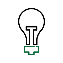 Green Base and Black Outline Lightbulb Icon 