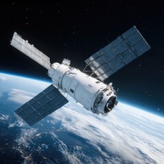 Fototapeta premium Space station orbiting Earth. Detailed rendering