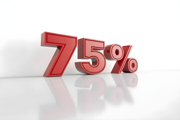3D Red 75 Percent Discount Text Isolated on White Background
